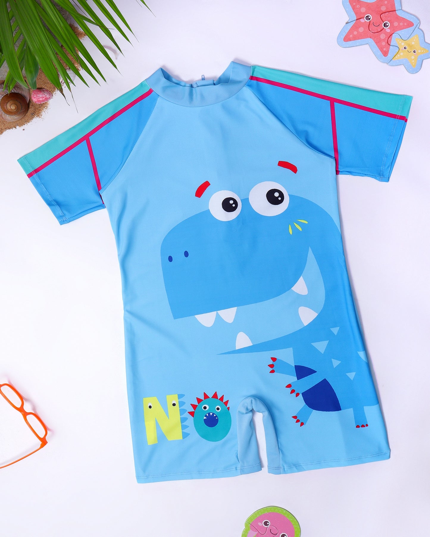 Happy Dino Legsuit- Light Blue