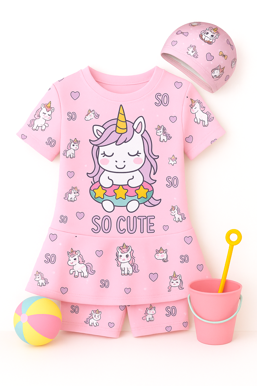 Unicorn Bloom Frock Swimsuit with Cap
