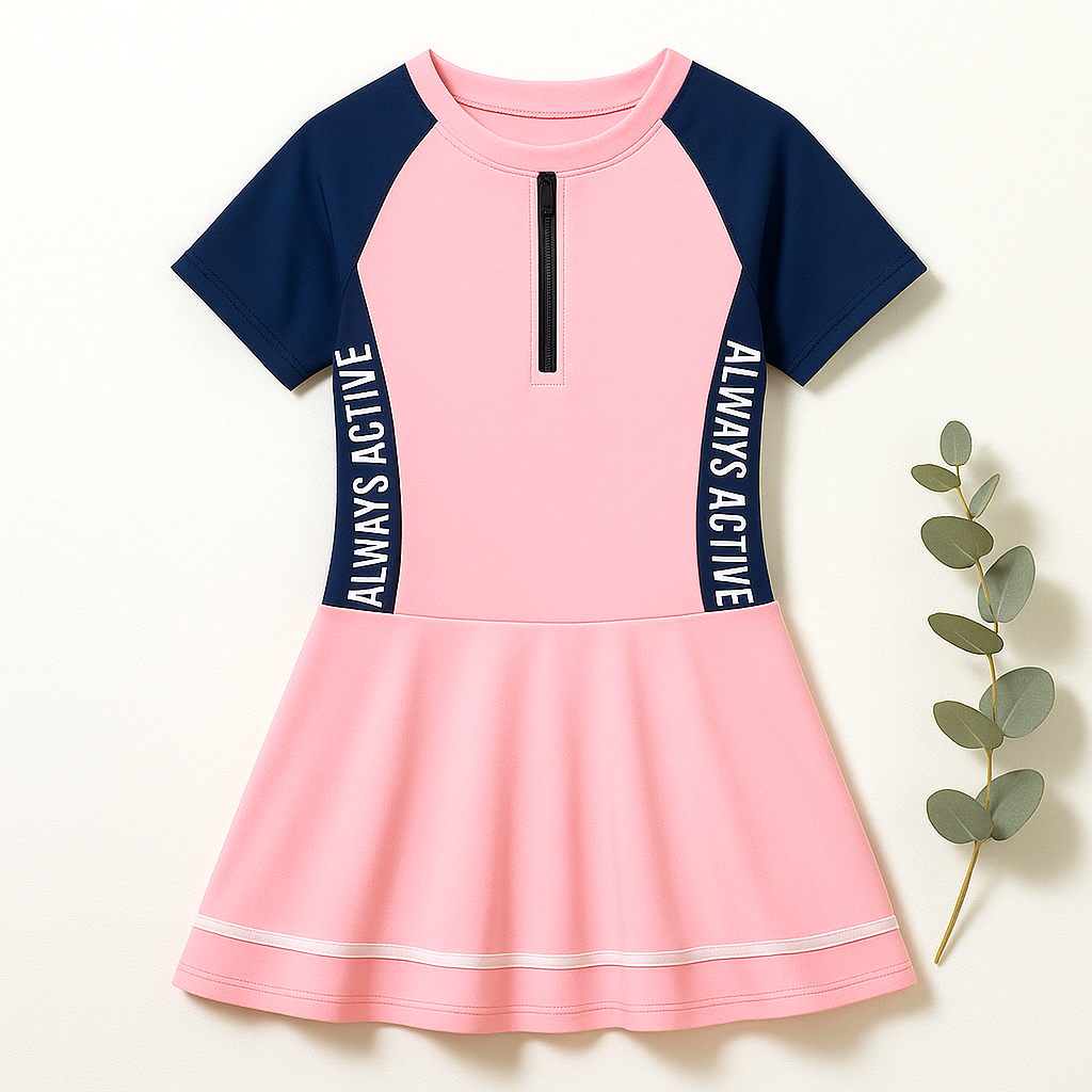Wave Rider Zip Swim Dress - Pink