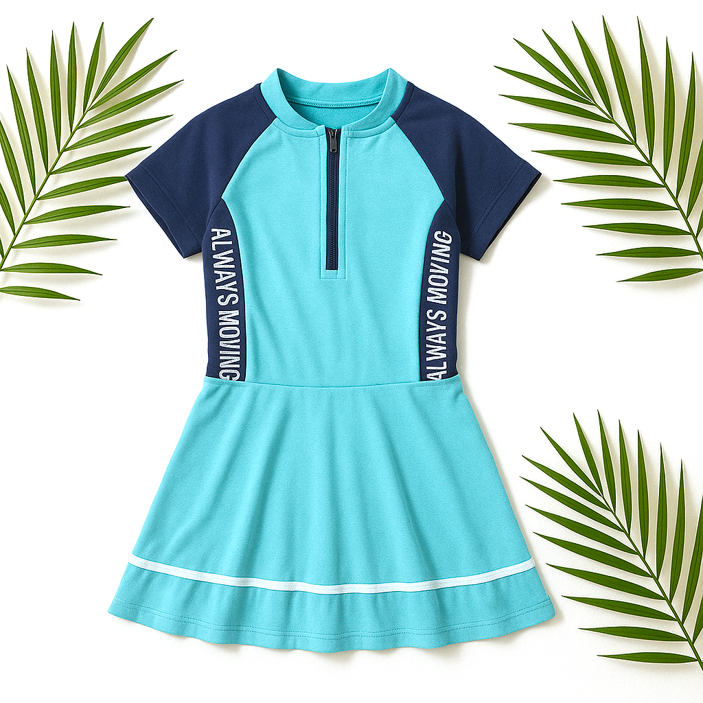 Wave Rider Zip Swim Dress - Aqua