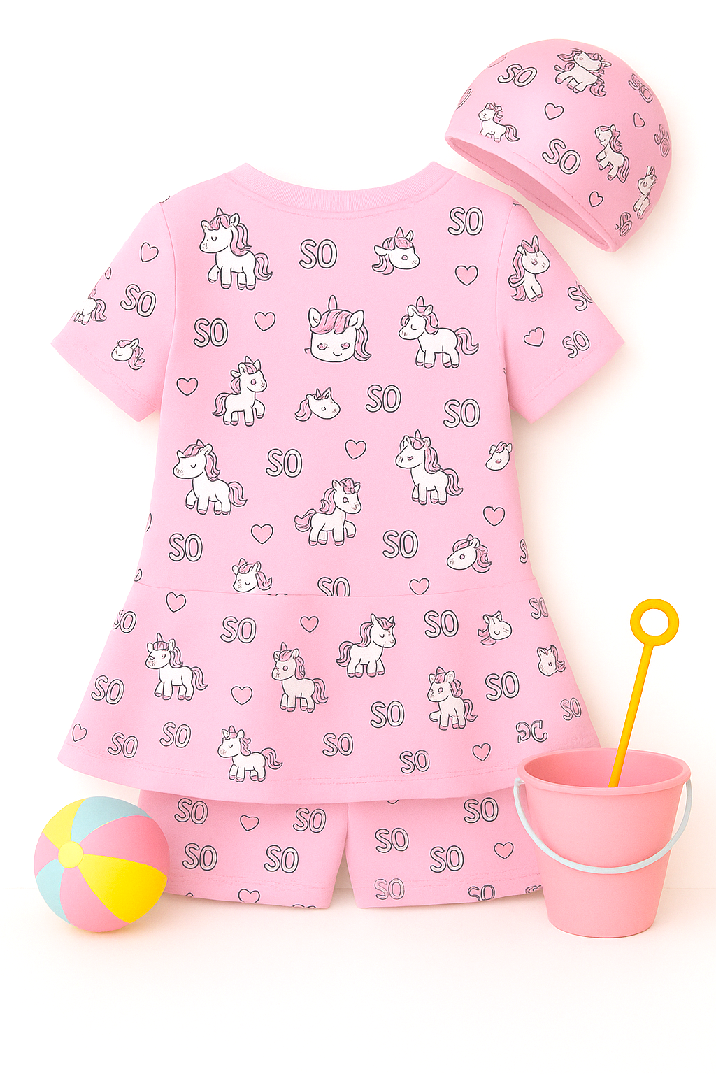 Unicorn Bloom Frock Swimsuit with Cap