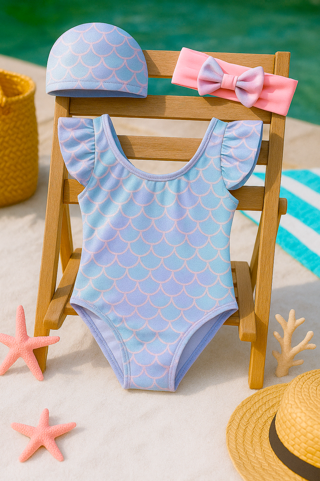Twilight Twinkle Swimwear with Cap and Bow