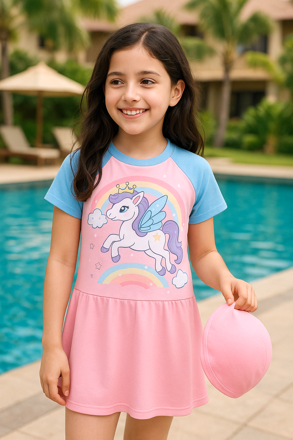Enchanted Pool Party Frock Swimsuit with Cap