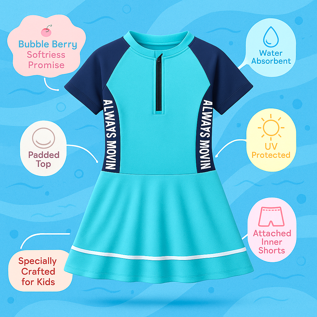 Wave Rider Zip Swim Dress - Aqua