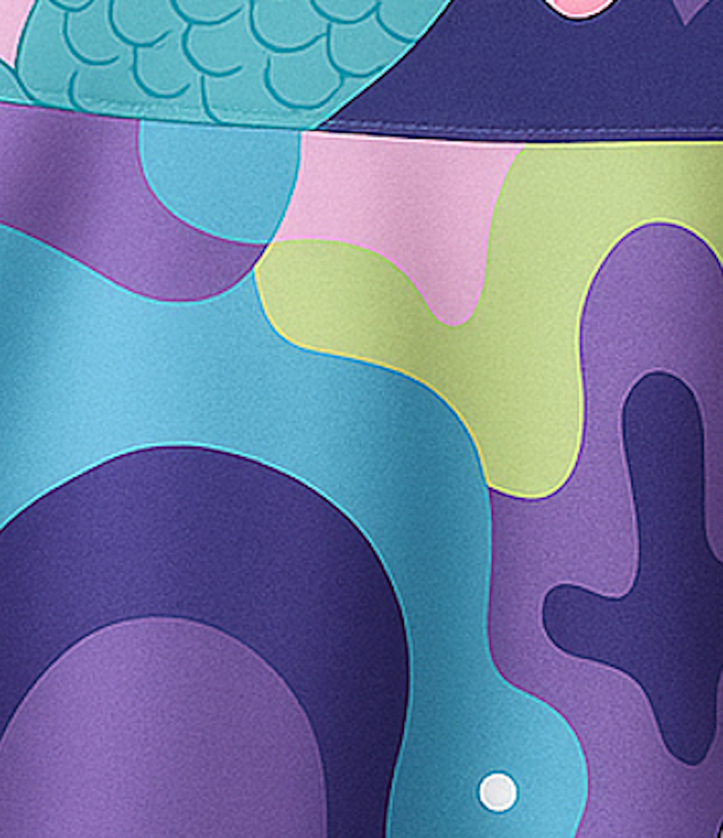 Purple Whirl Unicorn Frock Swimsuit with Cap