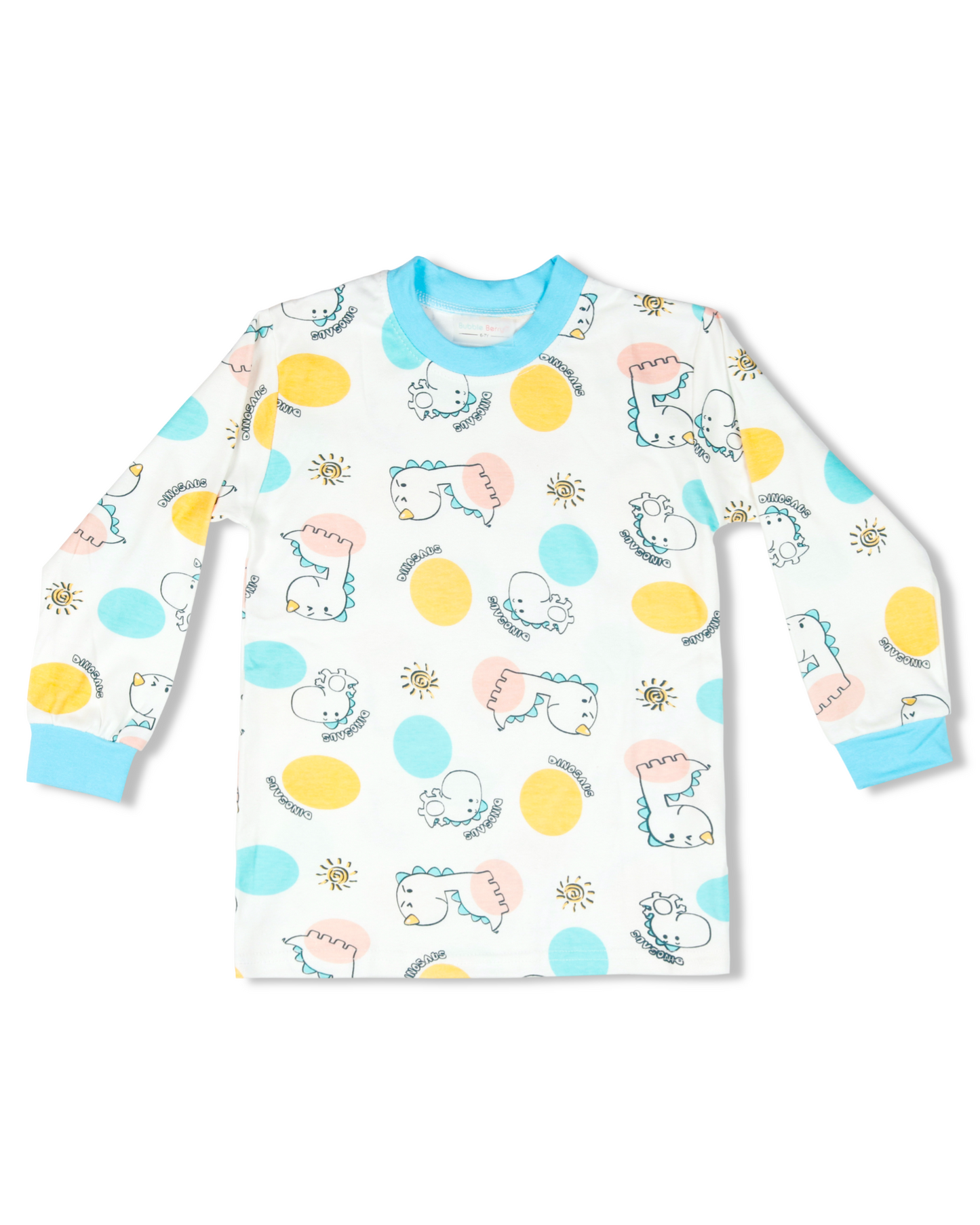 Torquoise and White Funny Dino Sleep Set- Cotton