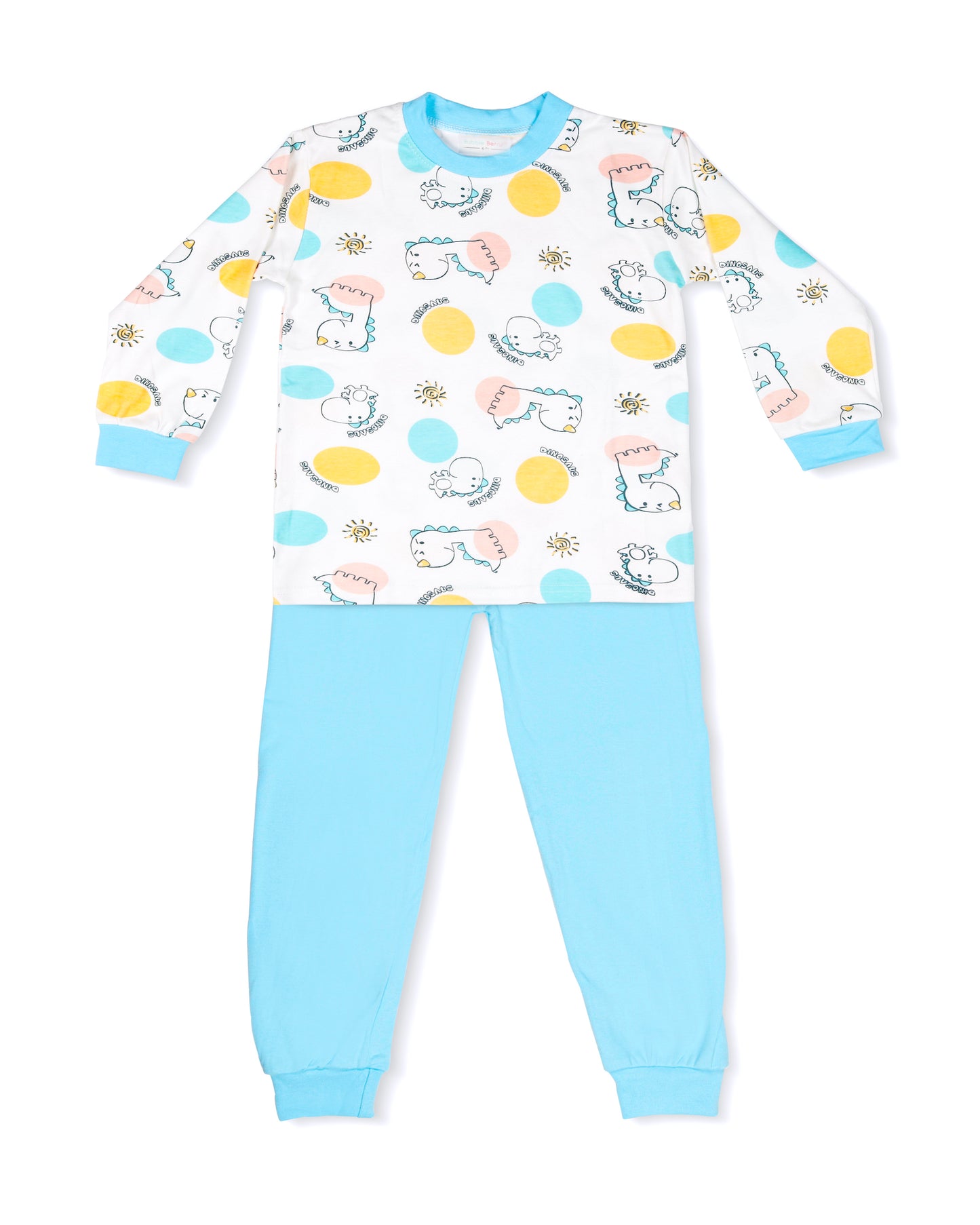 Torquoise and White Funny Dino Sleep Set- Cotton