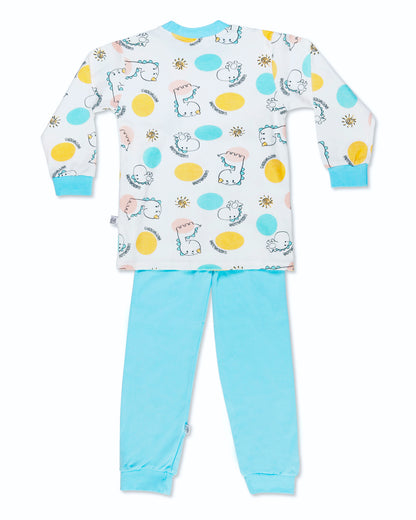 Torquoise and White Funny Dino Sleep Set- Cotton