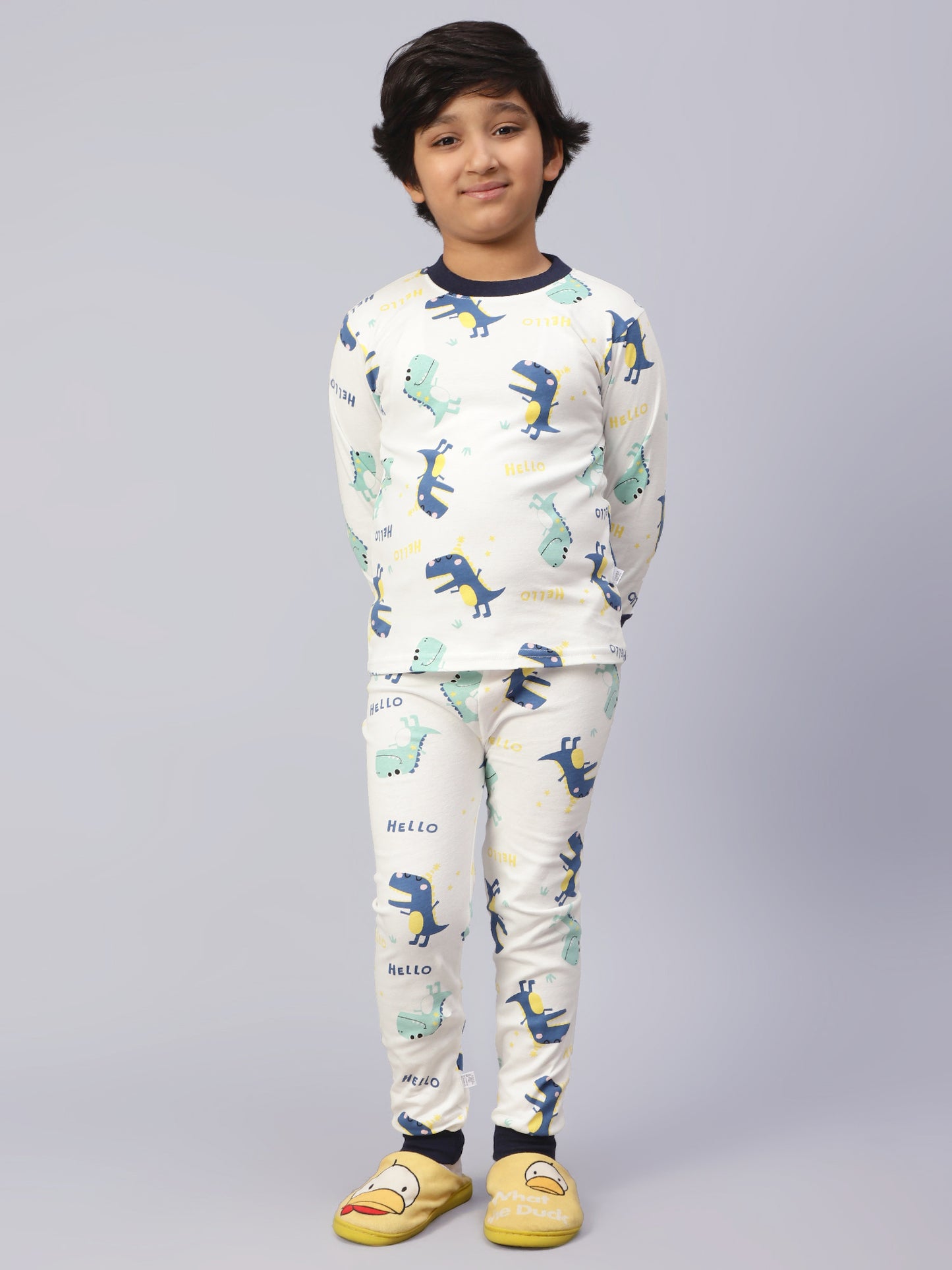 All Dino White Sleep Set- Cotton