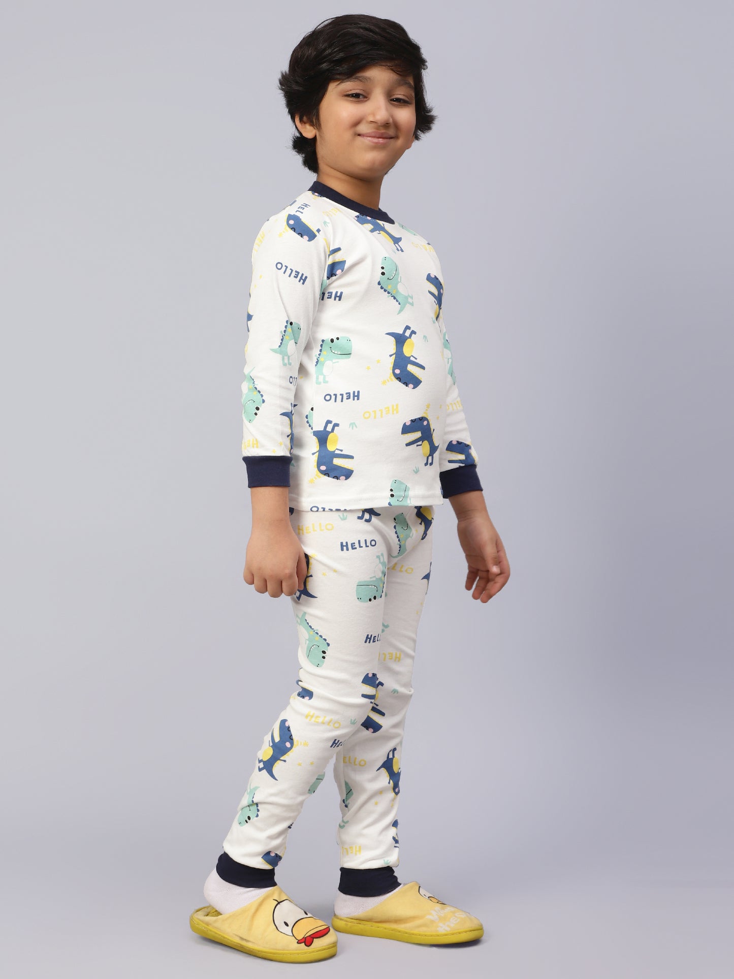 All Dino White Sleep Set- Cotton