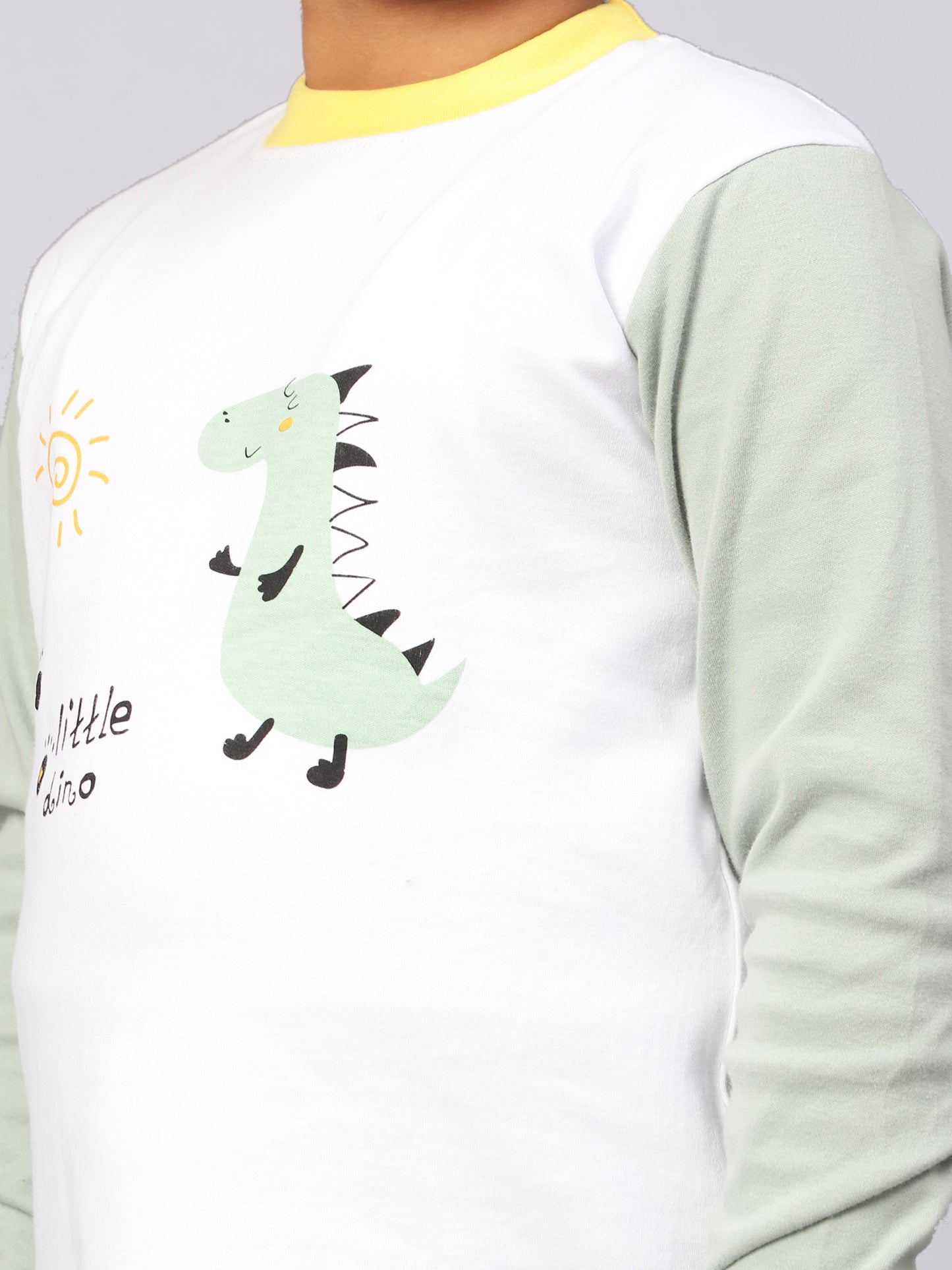 White and Green Dino Sleep Set- Cotton