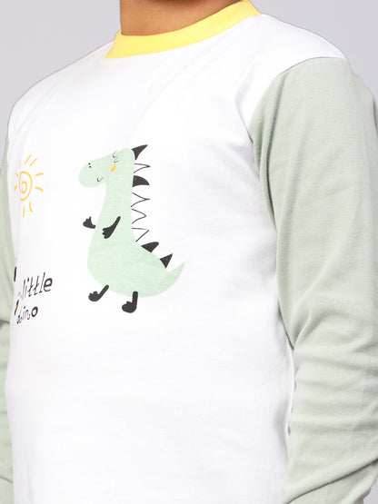 White and Green Dino Sleep Set- Cotton