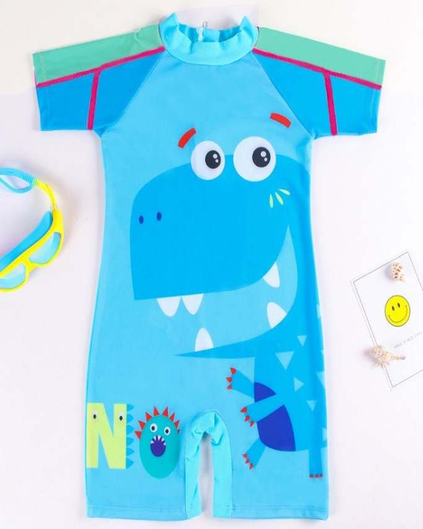 Happy Dino Legsuit- Light Blue