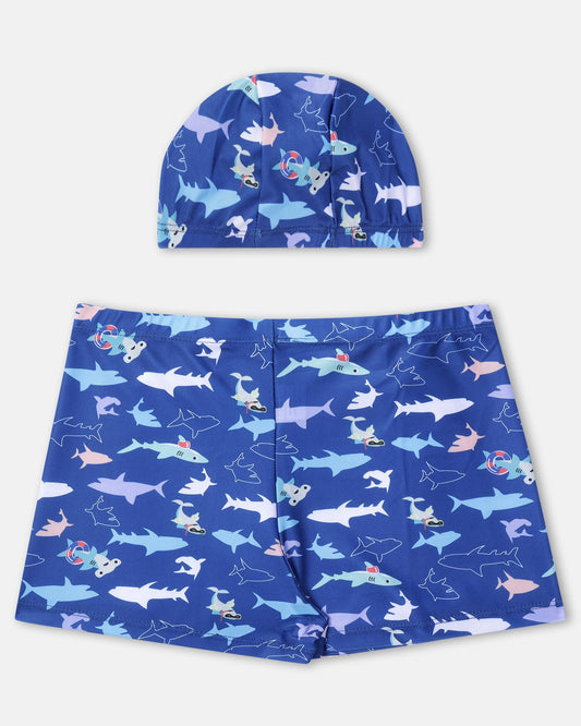 Fish Trunk Swim Set- Blue