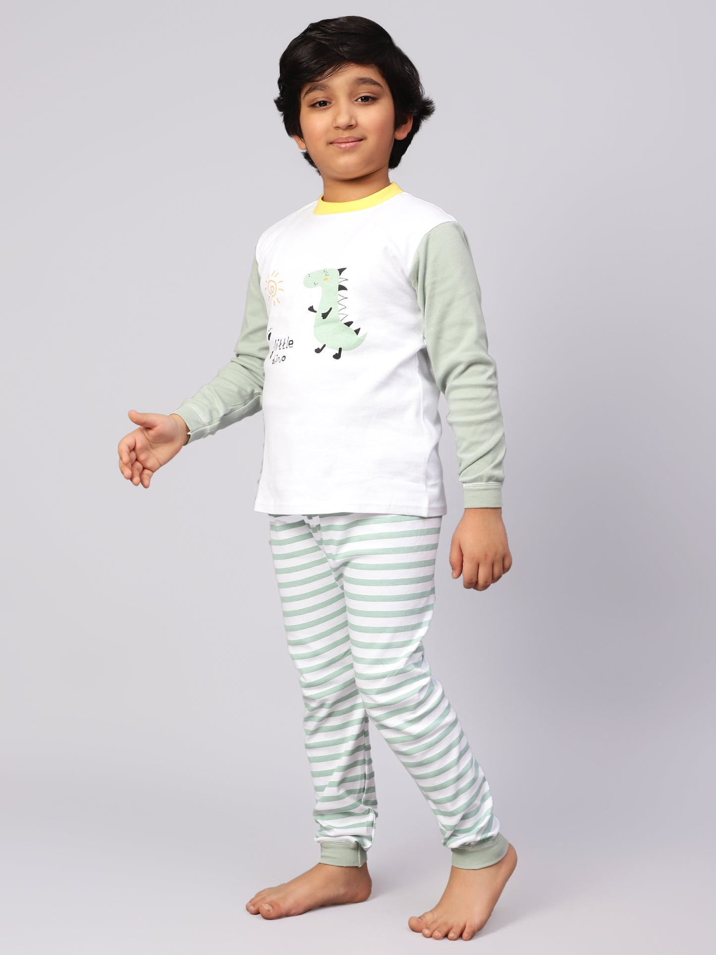 White and Green Dino Sleep Set- Cotton