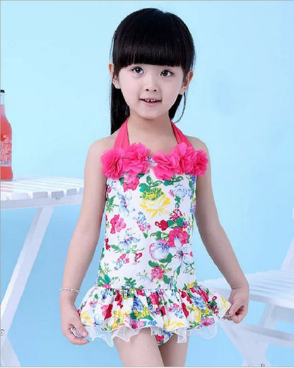 Flowery Tutu Swim Dress- White