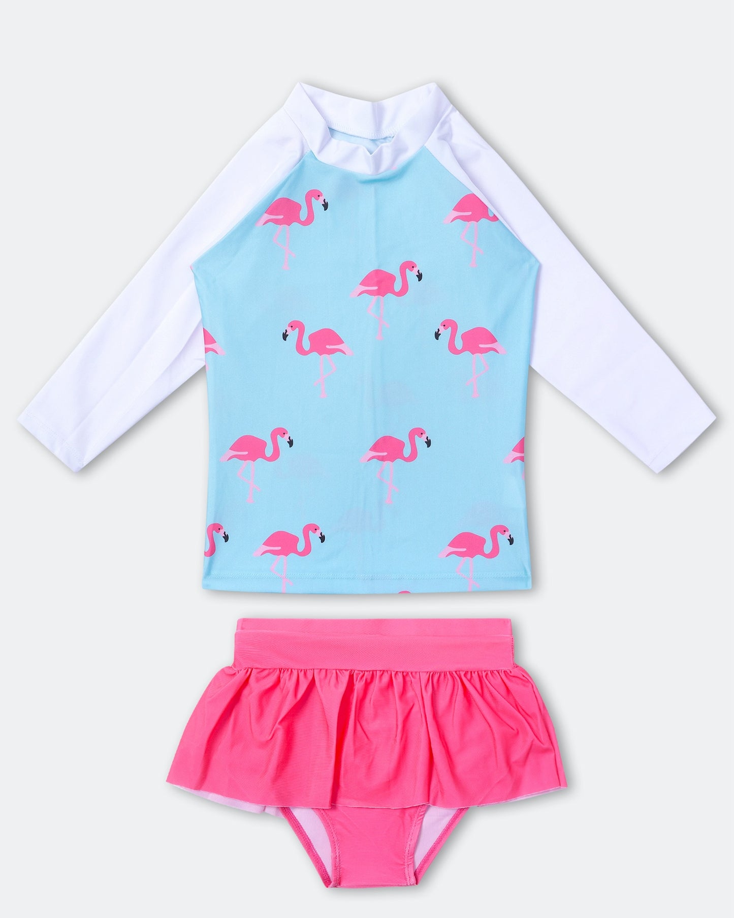 Flamingo Skirt Swim Set- Blue and Pink