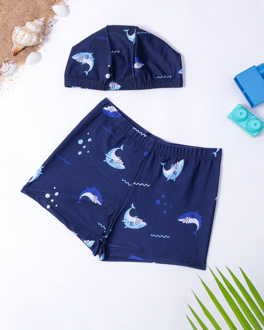 Shark Trunk Swim Set- Navy