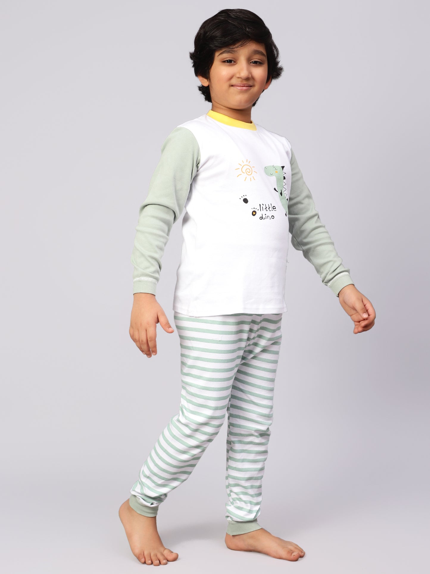 White and Green Dino Sleep Set- Cotton