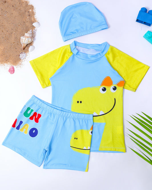 Happy Dino Swim Set- Light Blue and Yellow