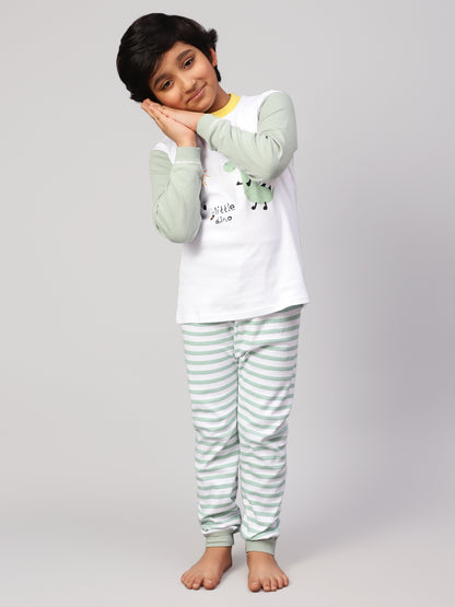 White and Green Dino Sleep Set- Cotton