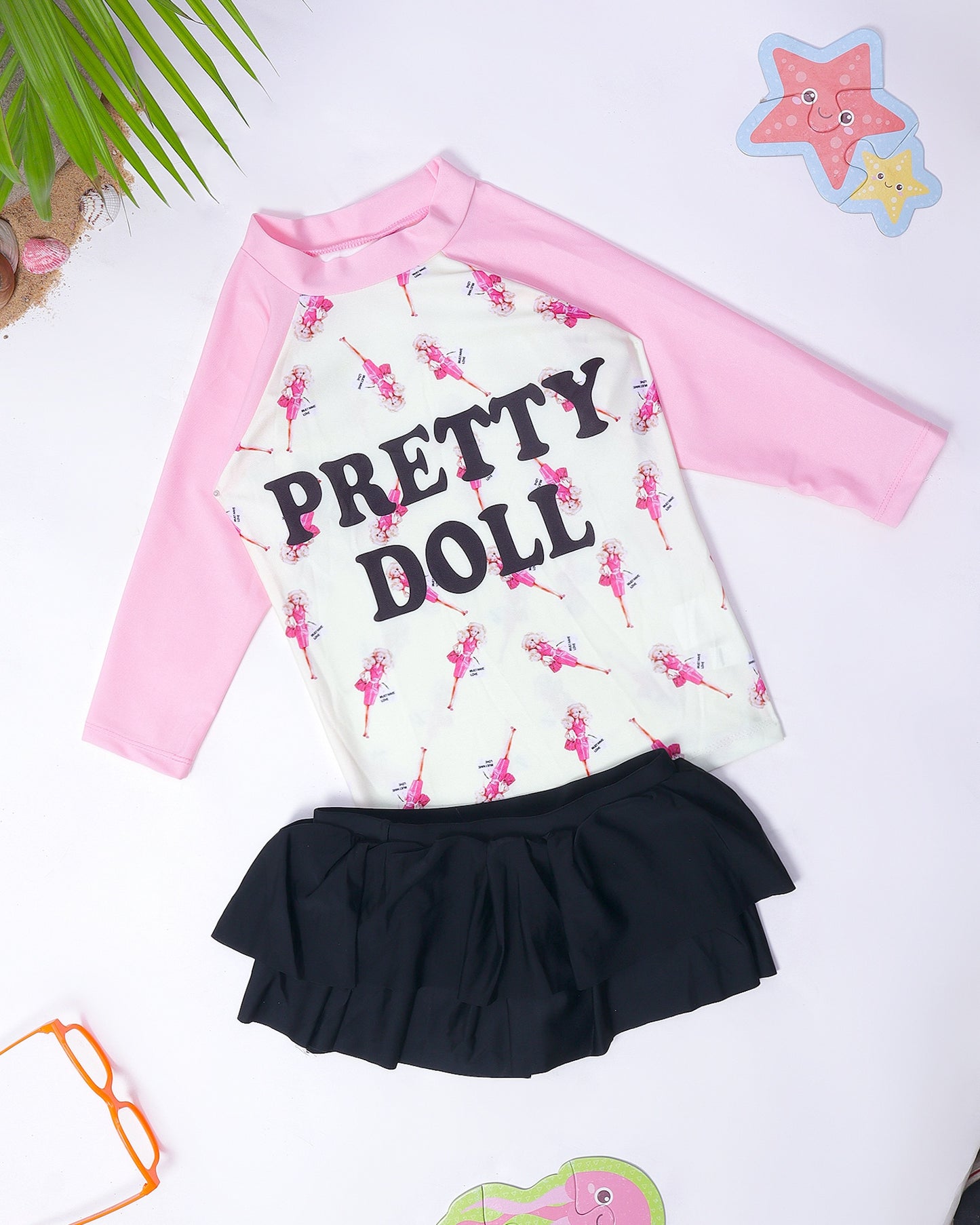 Doll Skirt Swim Set- White and Black