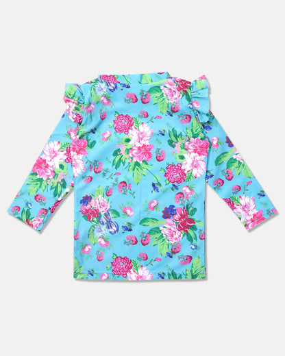 Flowery Skirt Swim Set- Blue and Pink